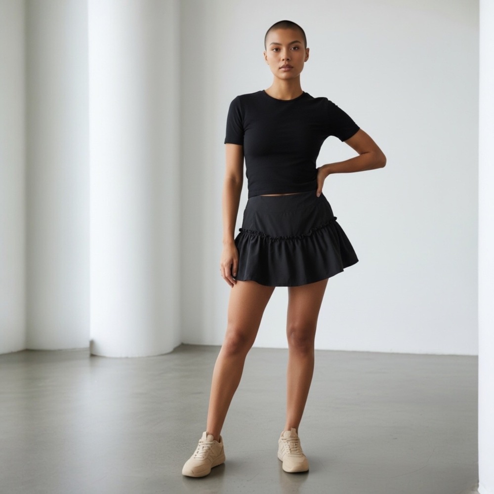 Kyodan Skort Athletic Ruffle Hem Tennis Golf Pickleball Activewear Skirt Black M - Picture 1 of 9